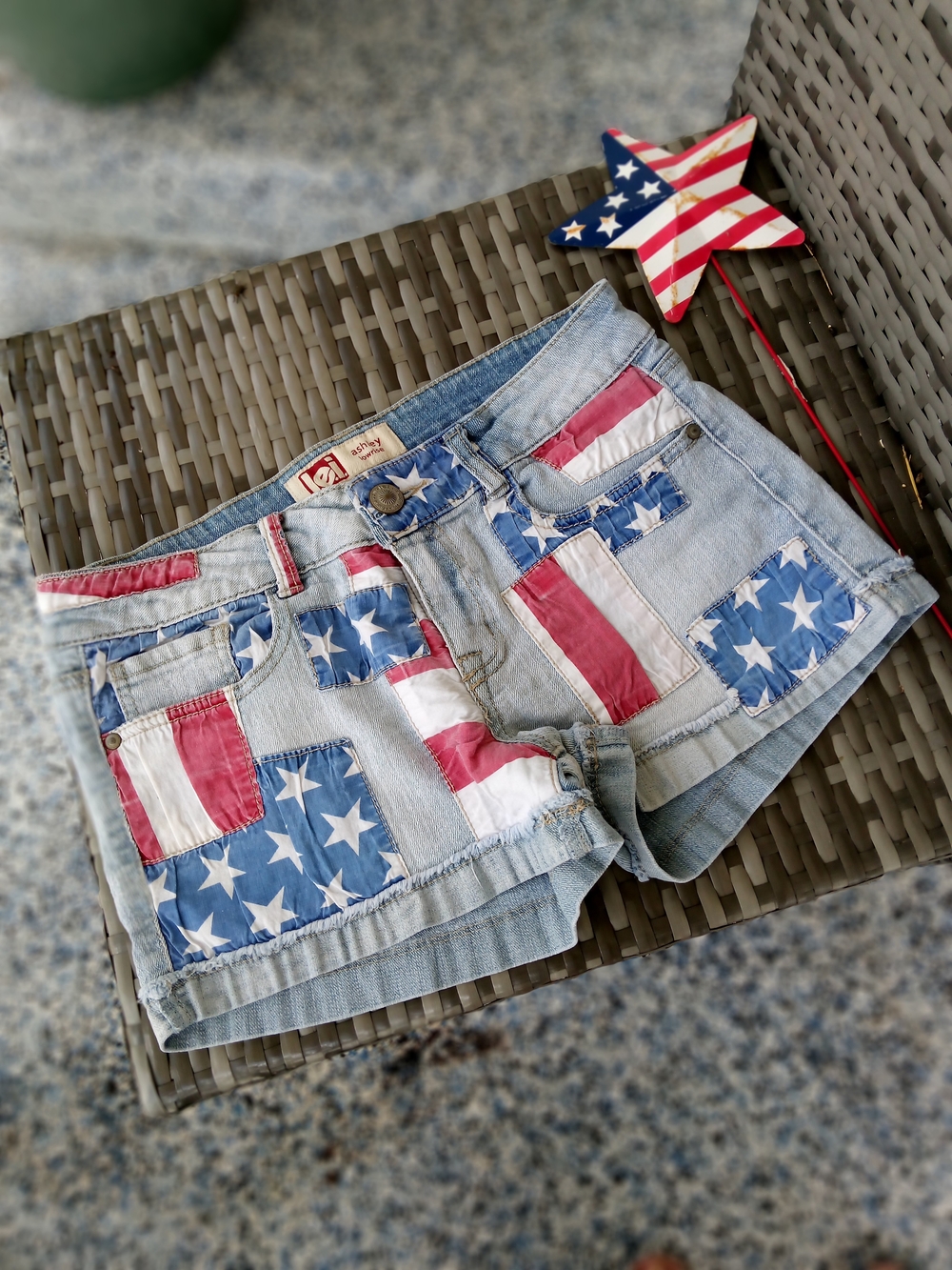 l.e.i  Patchwork American Flag Denim Shorts